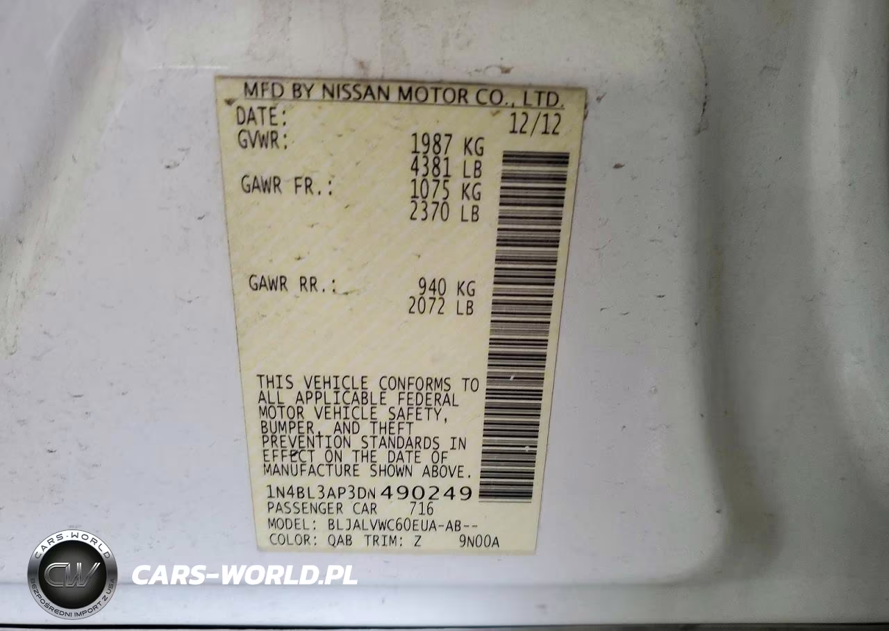 2013 Nissan Altima 3.5 S VIN:1N4BL3AP3DN490249 - 13