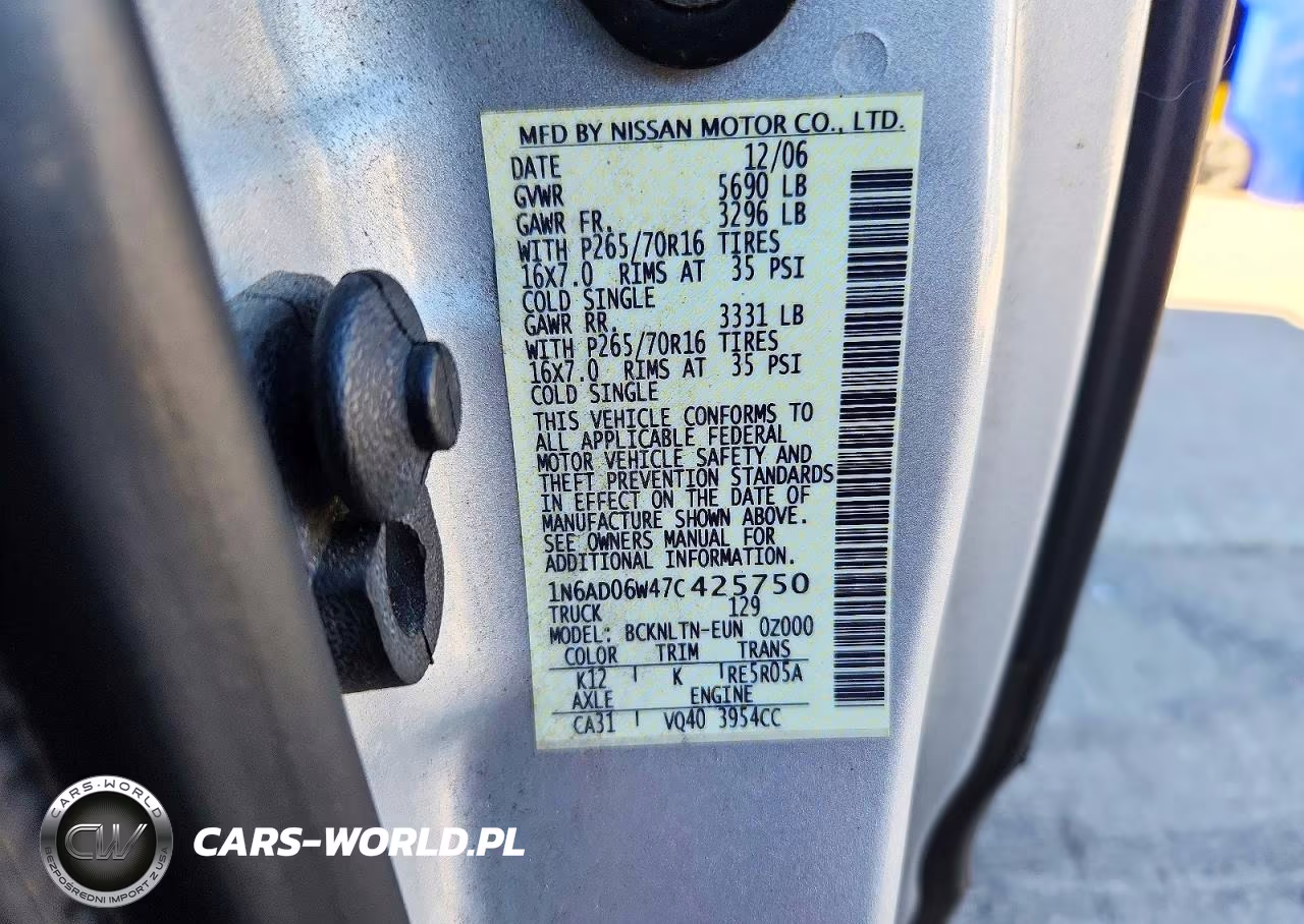 2007 Nissan Frontier Se VIN:1N6AD06W47C425750 - 12