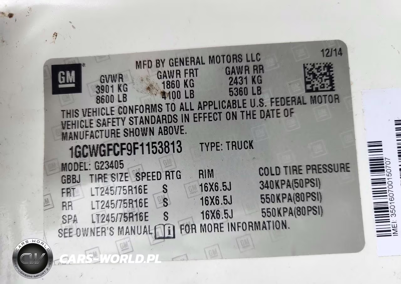 2015 Chevrolet Express G2500 VIN:1GCWGFCF9F1153813 - 13