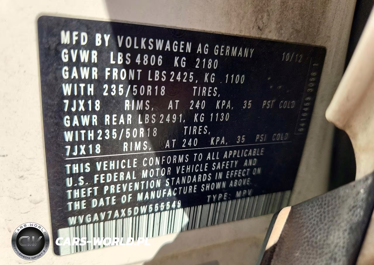 2013 Volkswagen Tiguan S VIN:WVGAV7AX5DW555549 - 13