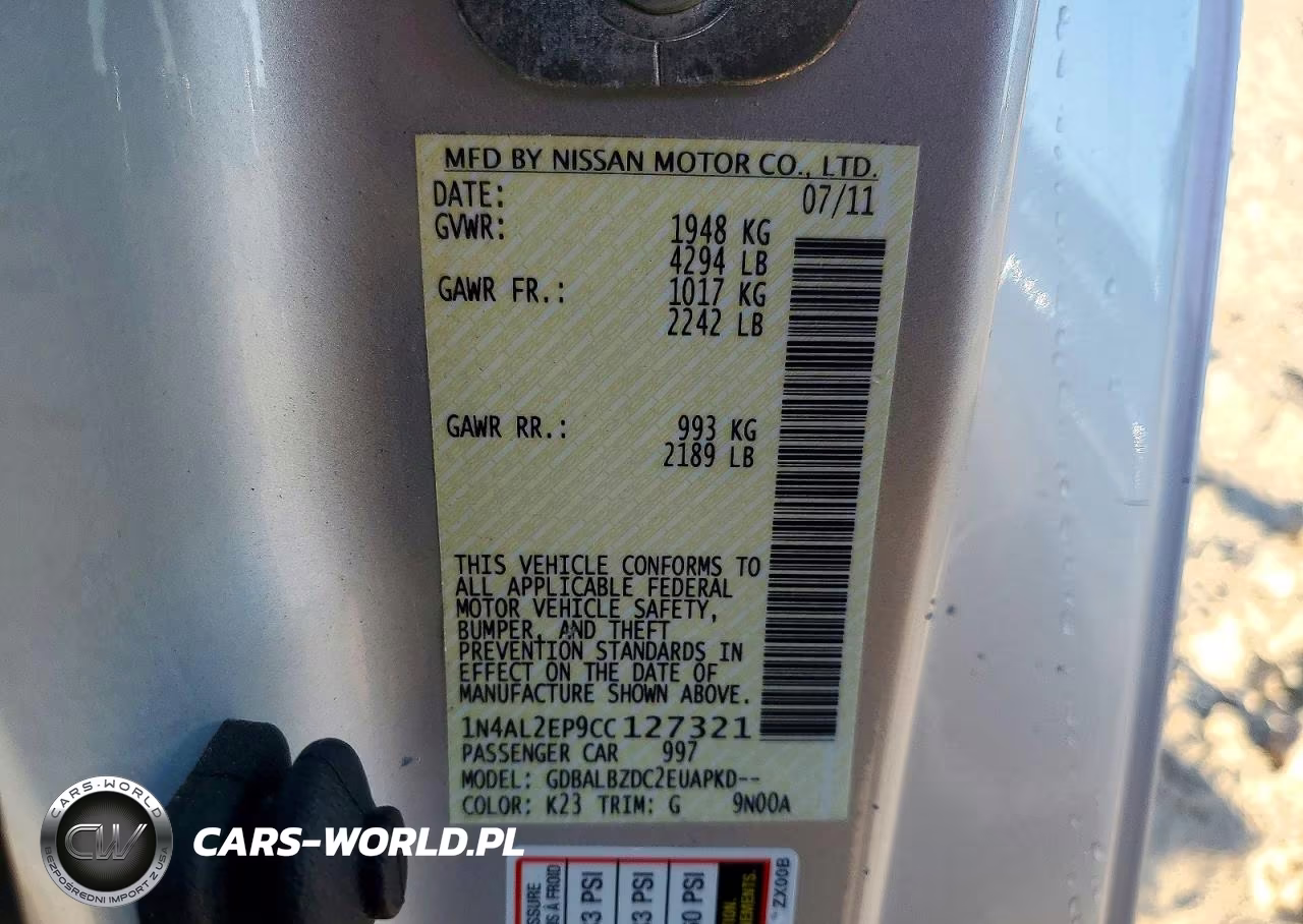 2012 Nissan Altima 2.5 S VIN:1N4AL2EP9CC127321 - 12