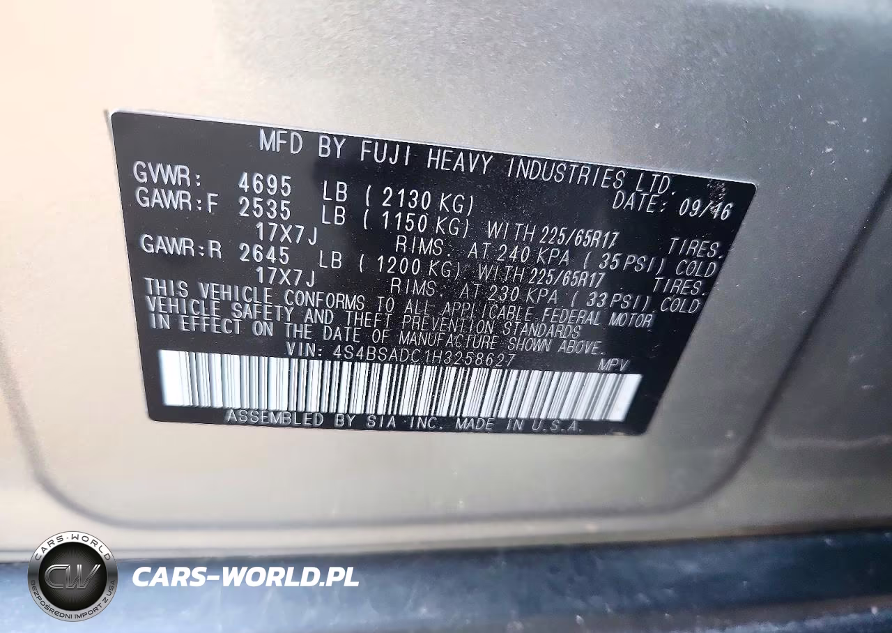 2017 Subaru Outback 2.5I Premium VIN:4S4BSADC1H3258627 - 12