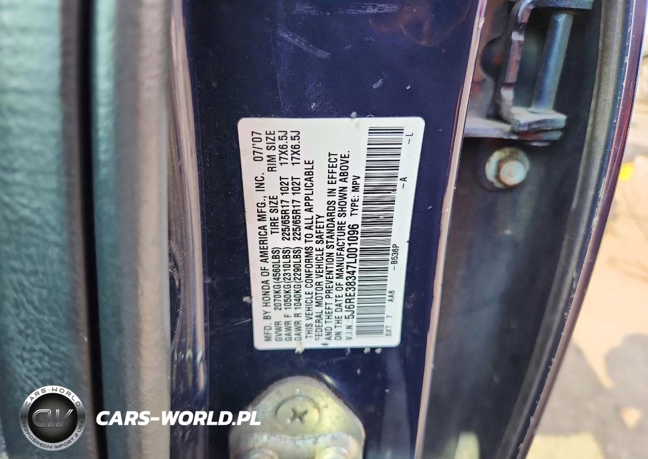 2007 Honda Cr-V Lx VIN:5J6RE38347L001096 - 13