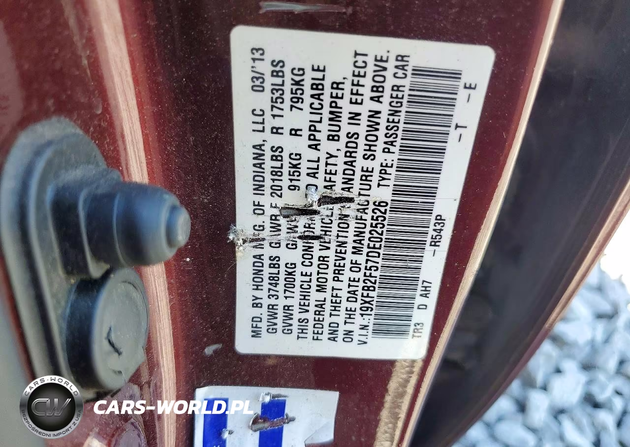2013 Honda Civic Lx VIN:19XFB2F57DE025526 - 13