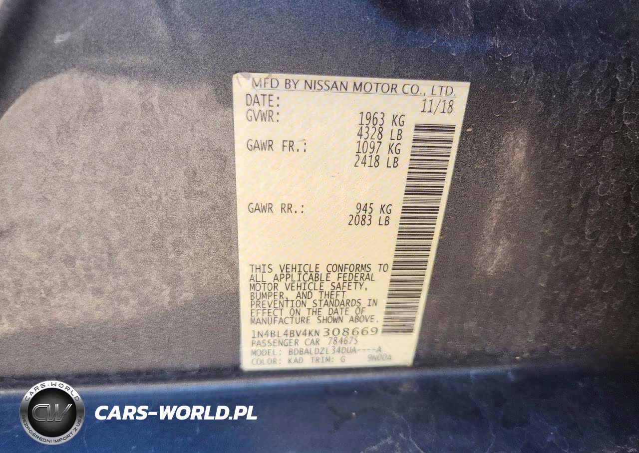 2019 Nissan Altima S VIN:1N4BL4BV4KN308669 - 12