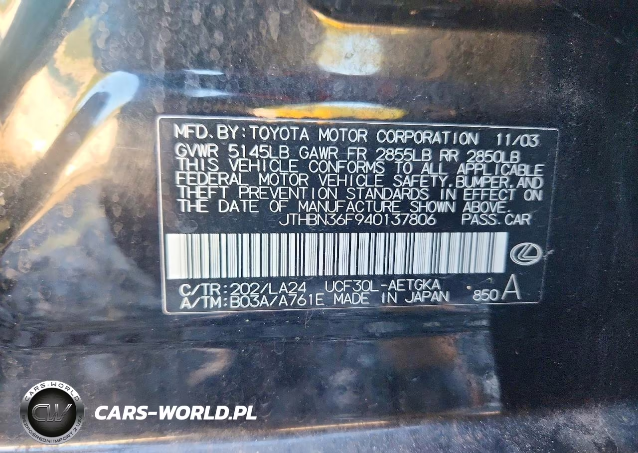 2004 Lexus Ls 430 VIN:JTHBN36F940137806 - 12