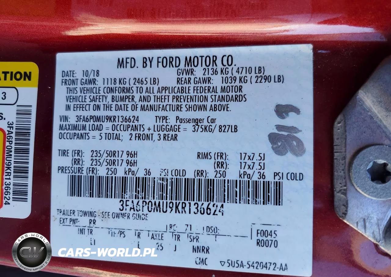 2019 Ford Fusion Sel VIN:3FA6P0MU9KR136624 - 12