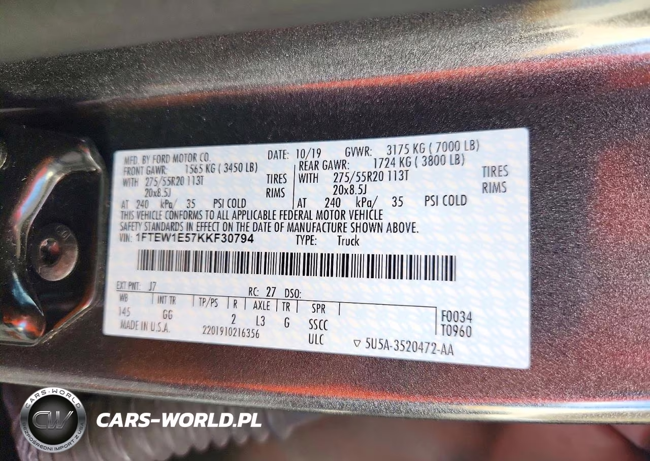 2019 Ford F150 Supercrew VIN:1FTEW1E57KKF30794 - 12