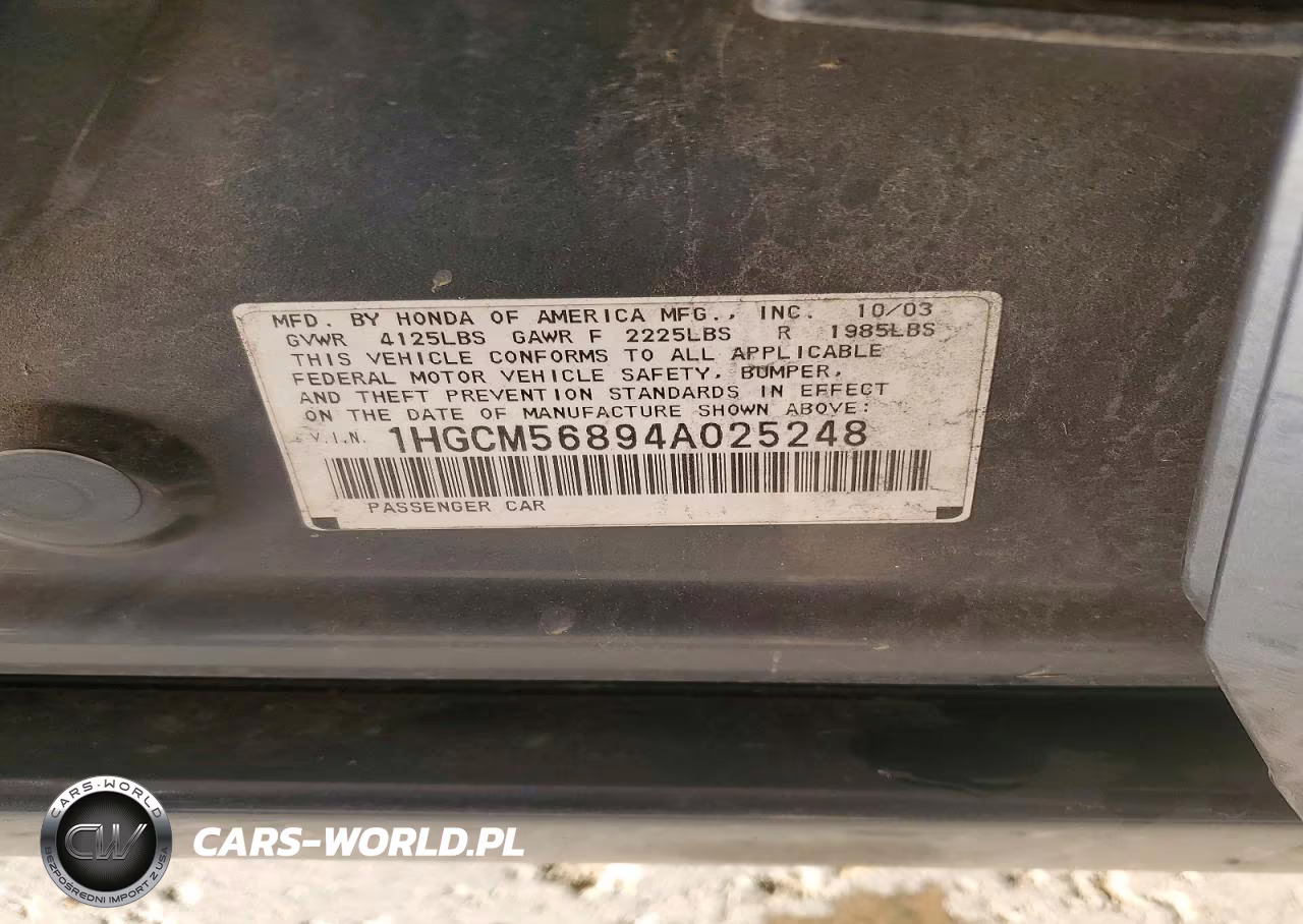 2004 Honda Accord Ex VIN:1HGCM56894A025248 - 12