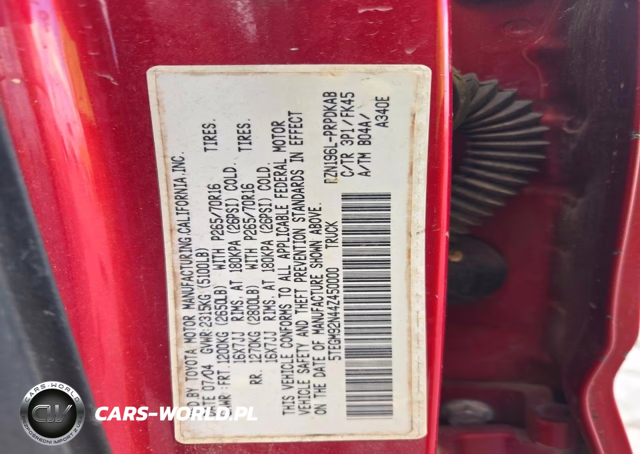 2004 Toyota Tacoma Prerunner VIN:5TEGM92N44Z450000 - 12