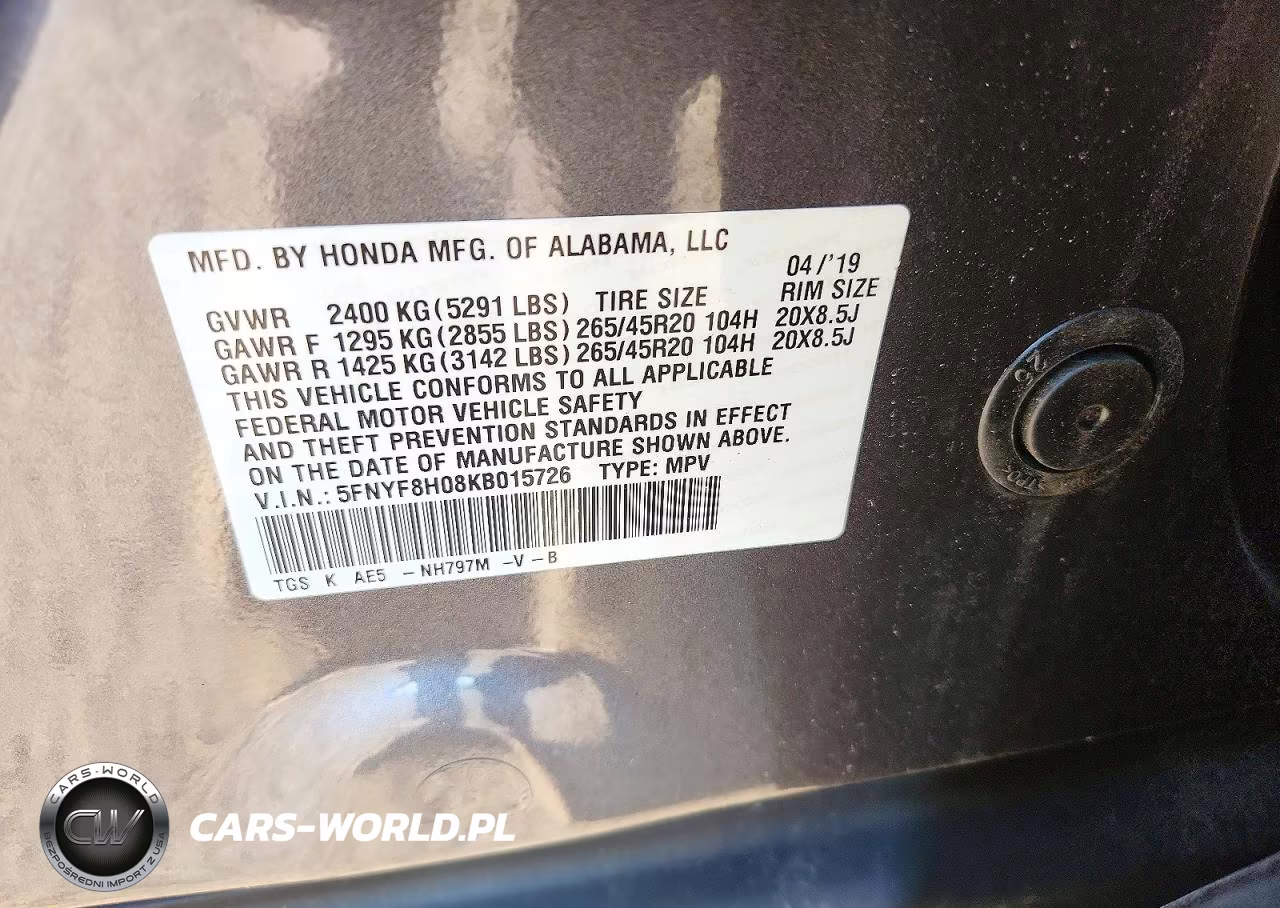 2019 Honda Passport Elite VIN:5FNYF8H08KB015726 - 13