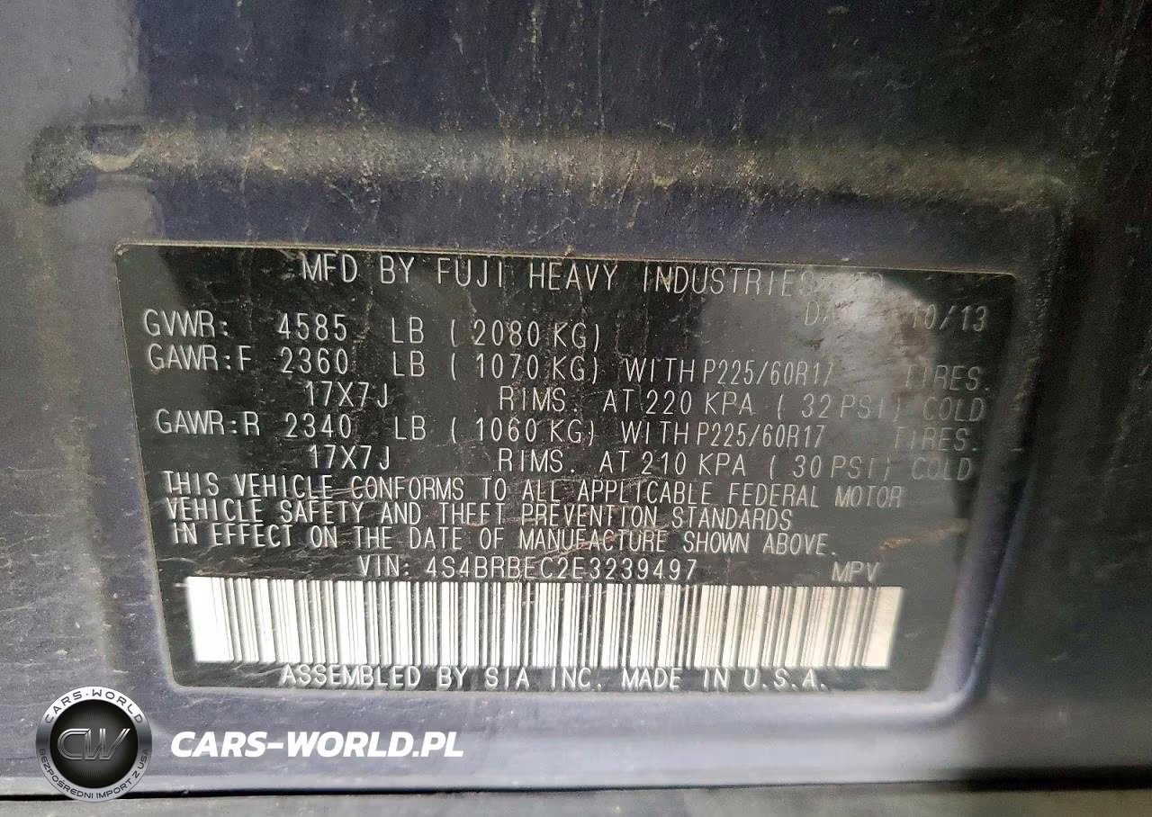 2014 Subaru Outback 2.5I Premium VIN:4S4BRBEC2E3239497 - 12