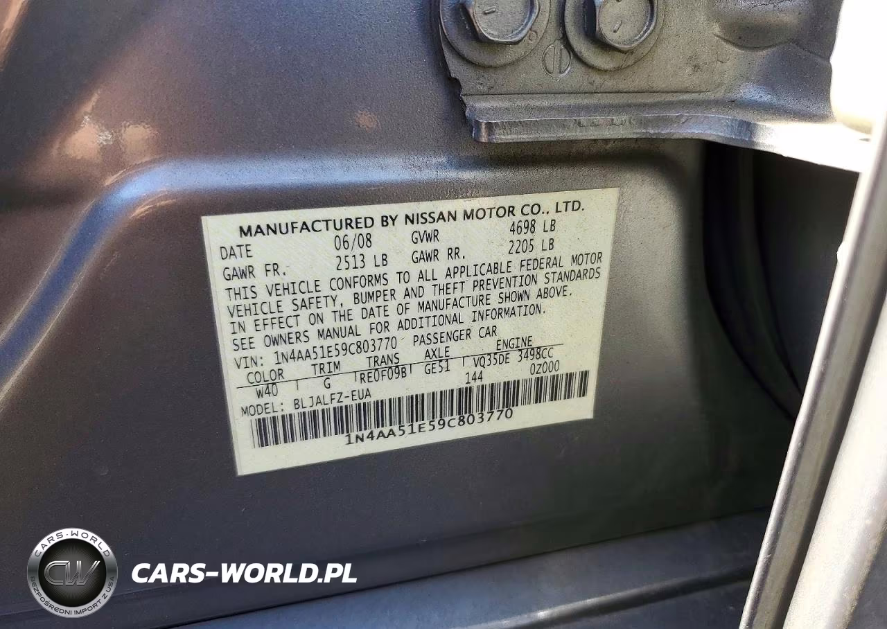 2009 Nissan Maxima 3.5 S VIN:1N4AA51E59C803770 - 13