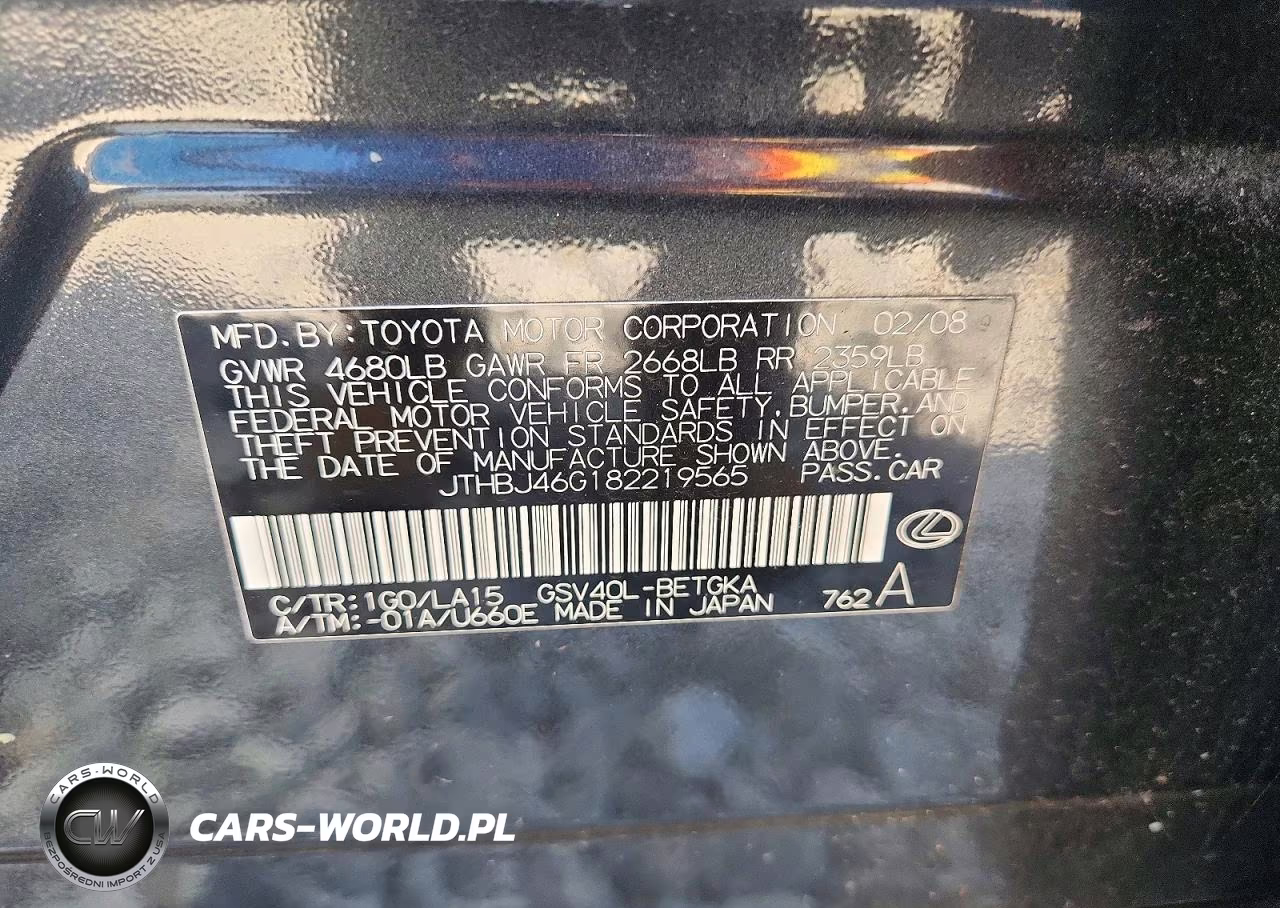 2008 Lexus Es 350 VIN:JTHBJ46G182219565 - 12
