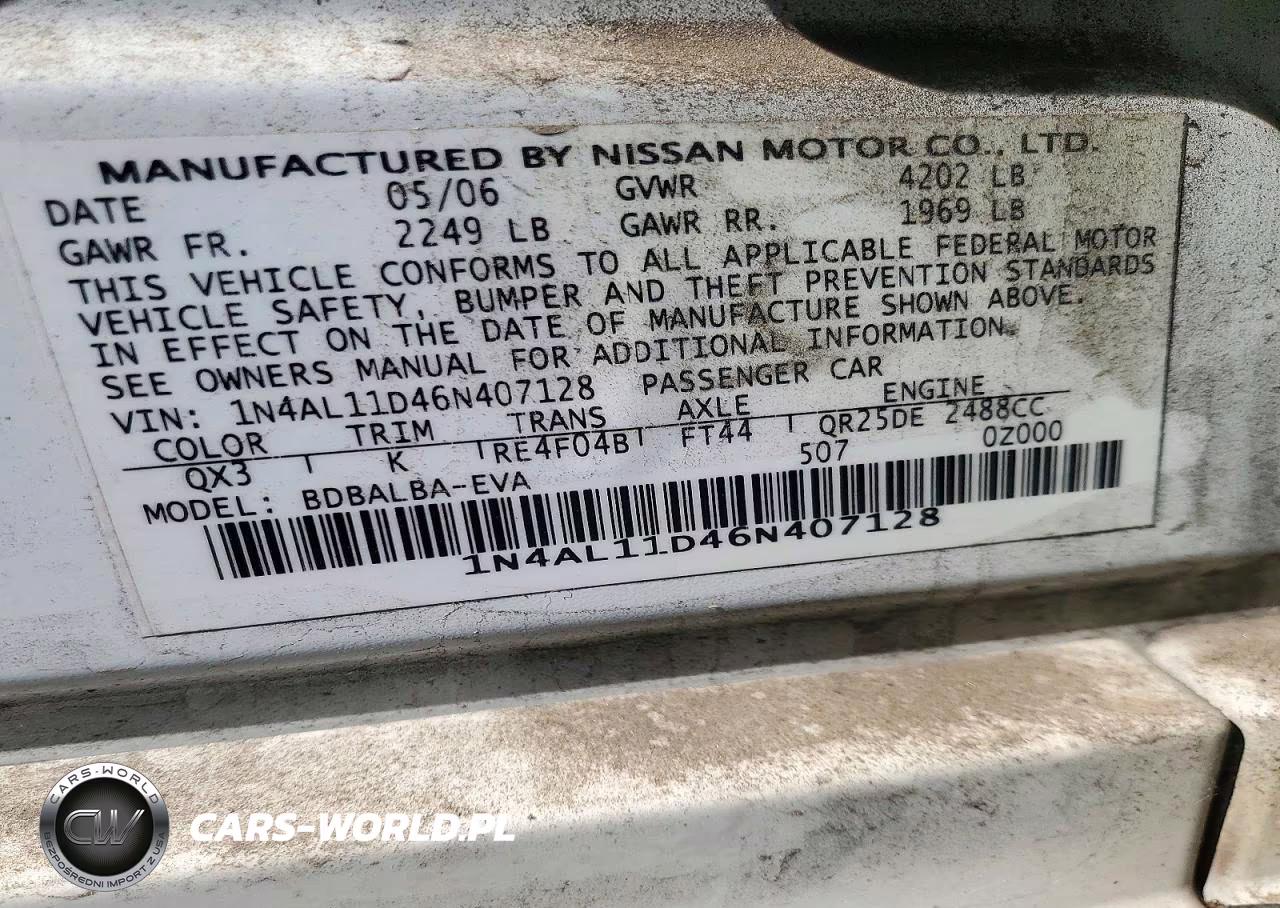 2006 Nissan Altima 2.5 VIN:1N4AL11D46N407128 - 13