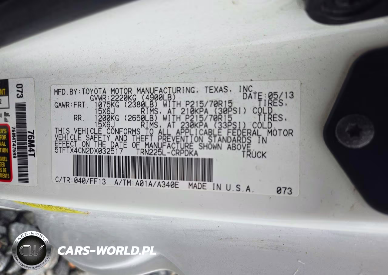 2013 Toyota Tacoma Base VIN:5TFTX4CN2DX032517 - 12