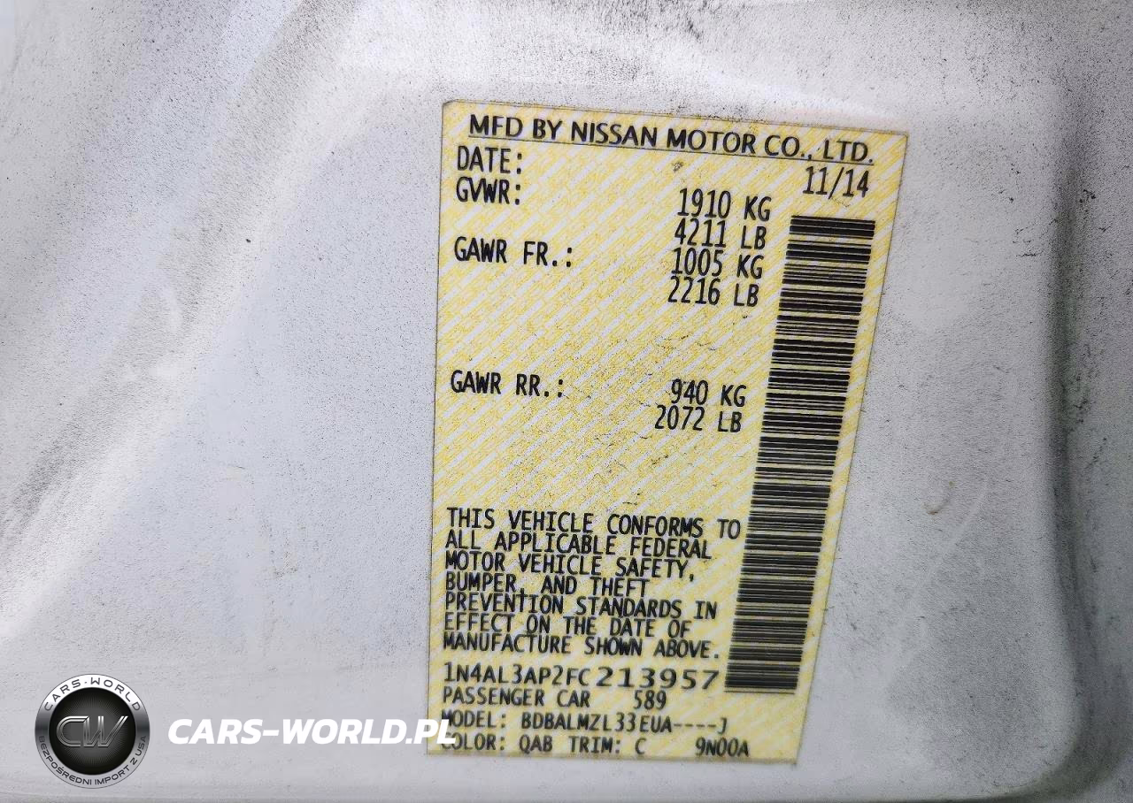 2015 Nissan Altima 2.5 Sv VIN:1N4AL3AP2FC213957 - 13