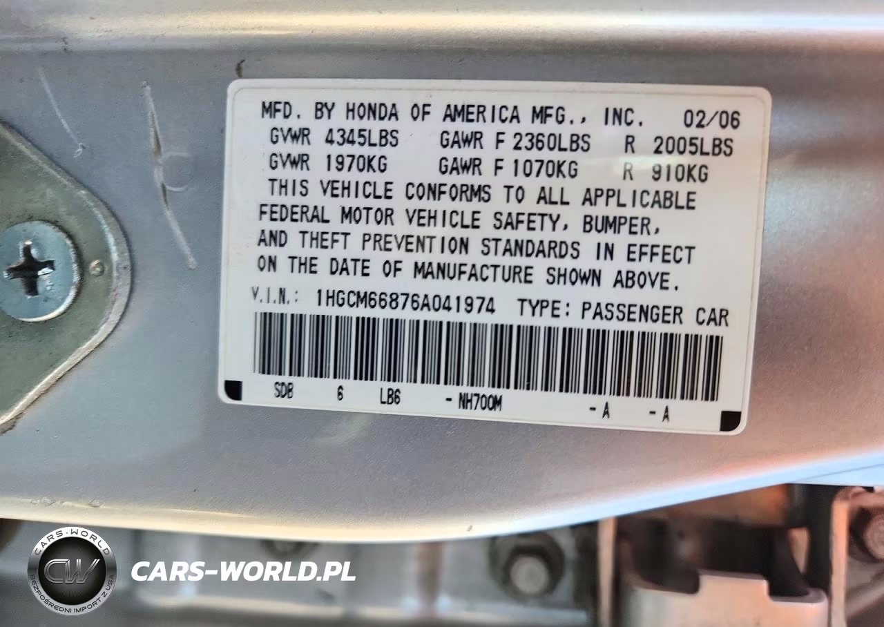 2006 Honda Accord Ex VIN:1HGCM66876A041974 - 13
