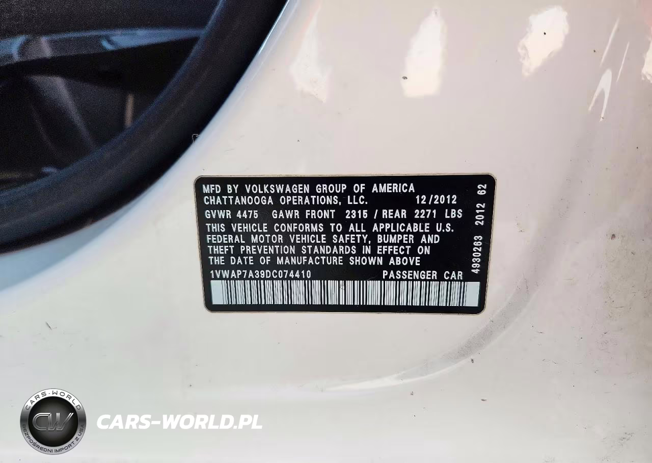 2013 Volkswagen Passat S VIN:1VWAP7A39DC074410 - 13