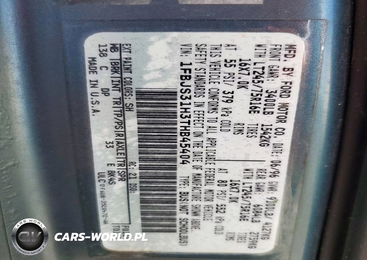 1996 Ford Econoline E350 Super Duty VIN:1FBJS31H3THB45404 - 13