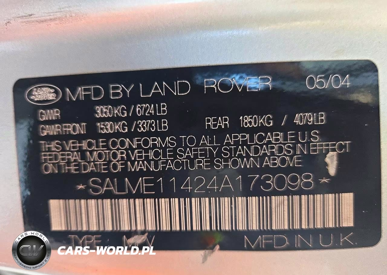 2004 LAND ROVER RANGE ROVE HSE VIN:SALME11424A173098 - 12