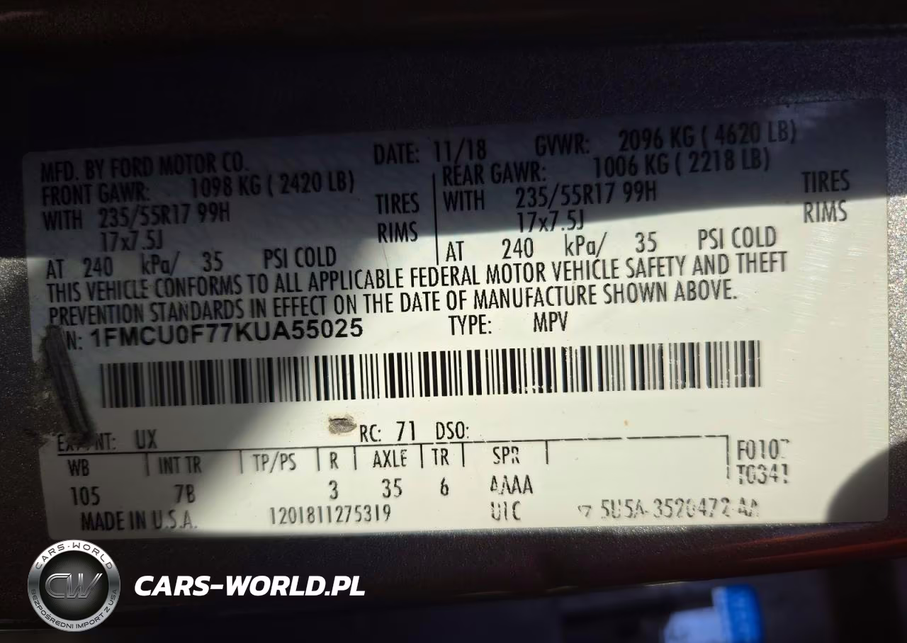 2019 Ford Escape S VIN:1FMCU0F77KUA55025 - 13