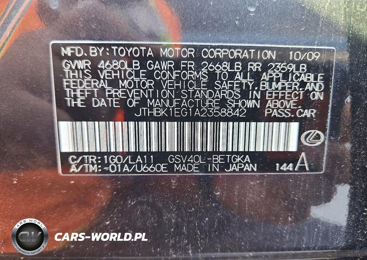 2010 Lexus Es 350 VIN:JTHBK1EG1A2358842 - 13