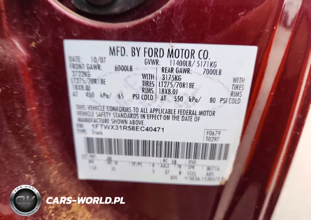 2008 Ford F350 Srw Super Duty VIN:1FTWX31R58EC40471 - 12