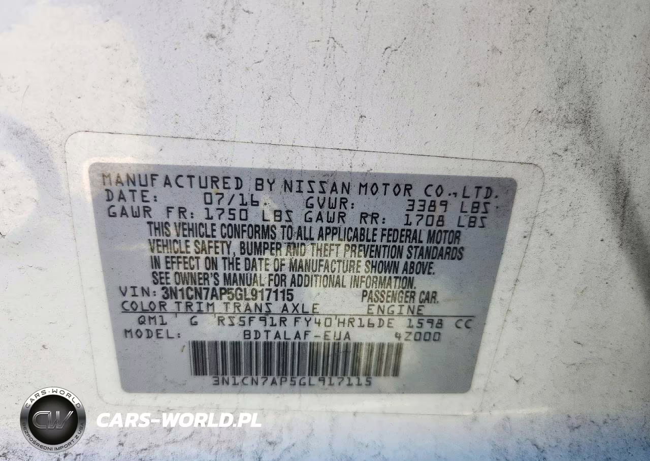 2016 Nissan Versa 1.6 S VIN:3N1CN7AP5GL917115 - 12