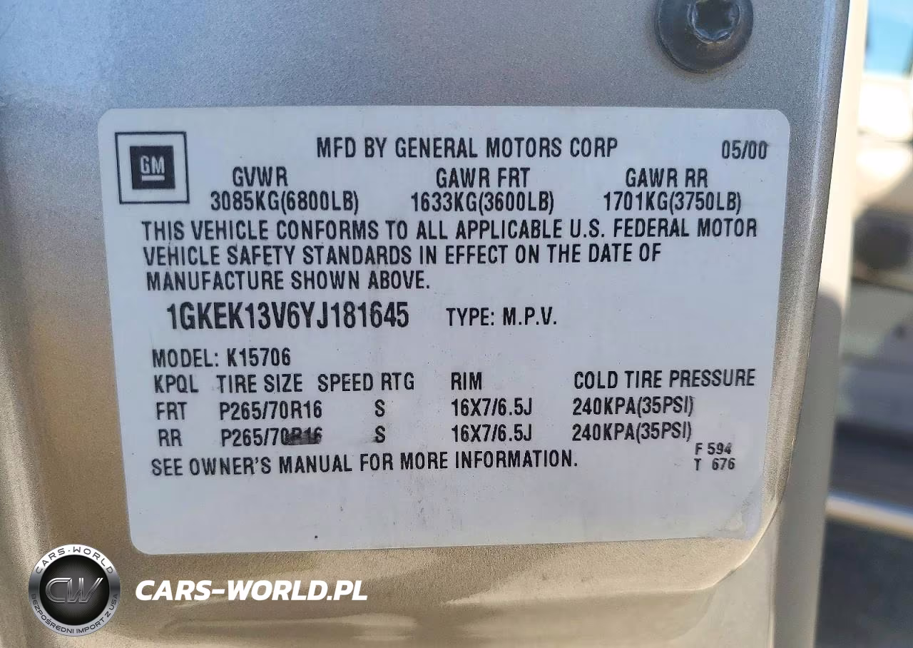 2000 GMC Yukon VIN:1GKEK13V6YJ181645 - 13