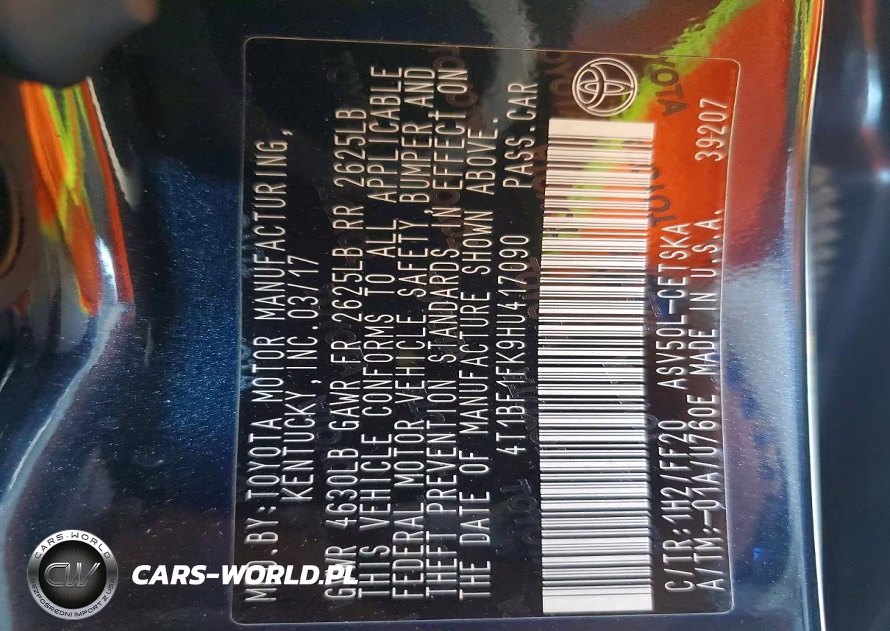 2017 Toyota Camry Se VIN:4T1BF1FK9HU417090 - 12