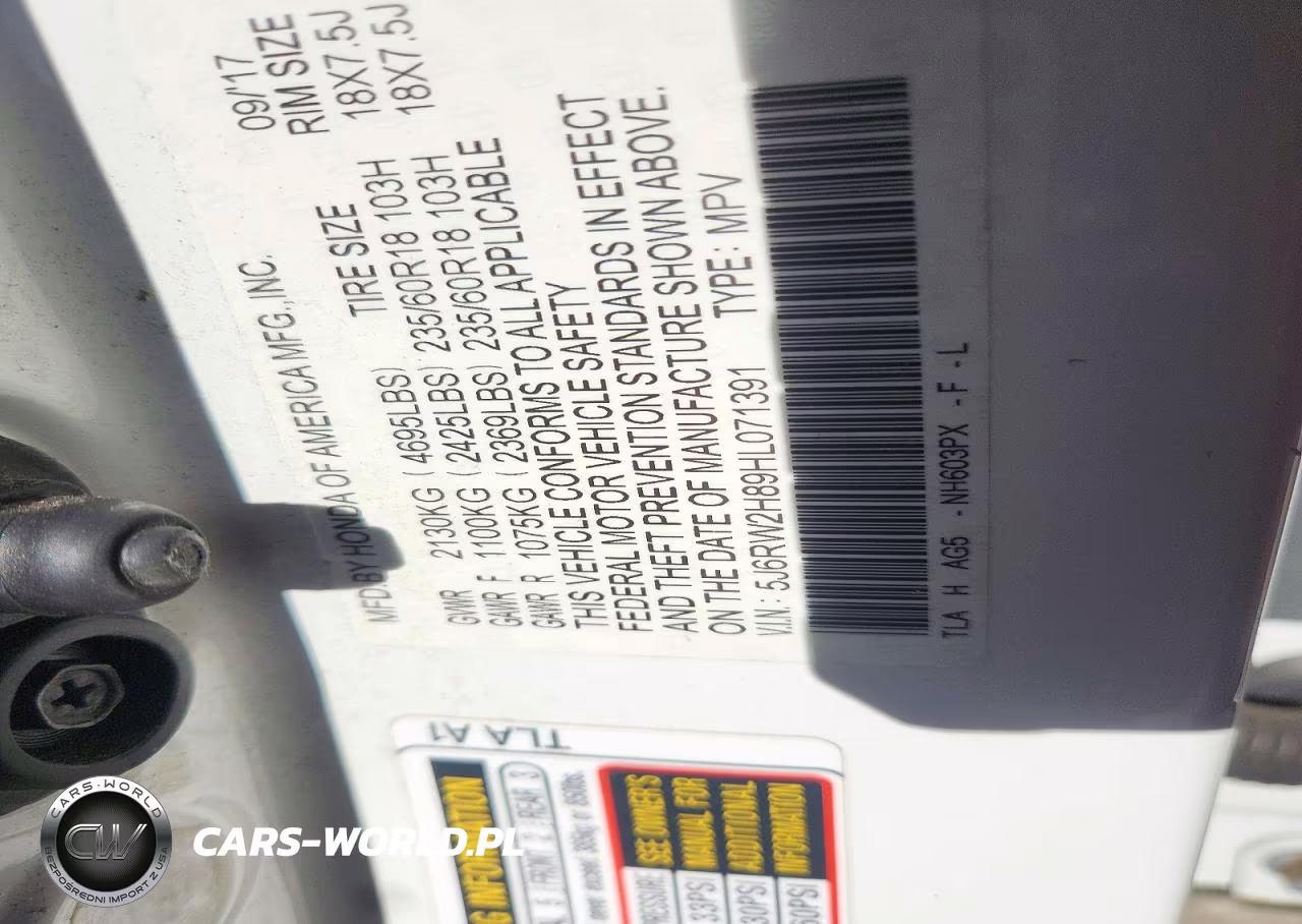 2017 Honda Cr-V Exl VIN:5J6RW2H89HL071391 - 12