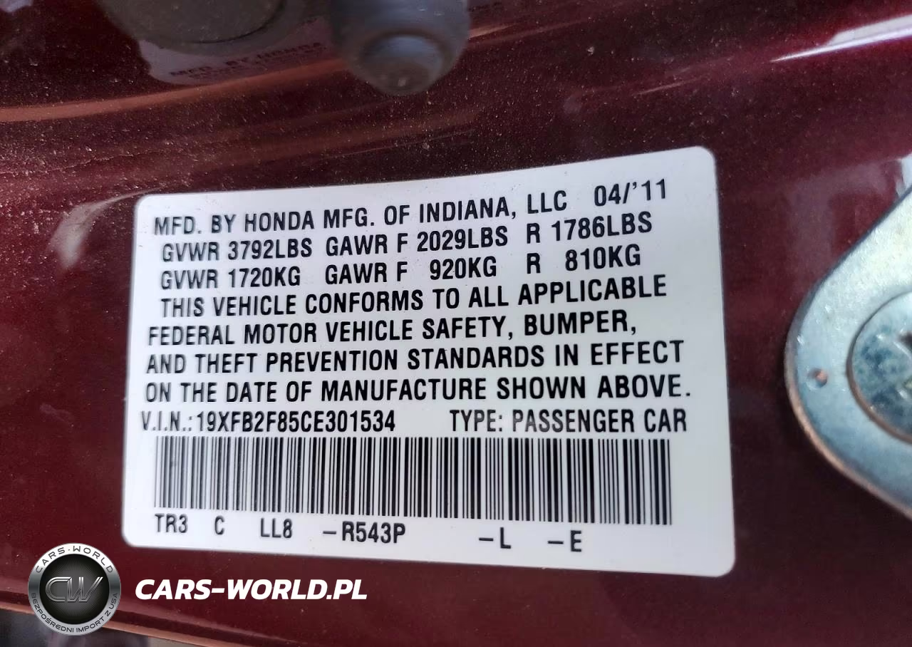 2012 Honda Civic Ex VIN:19XFB2F85CE301534 - 13