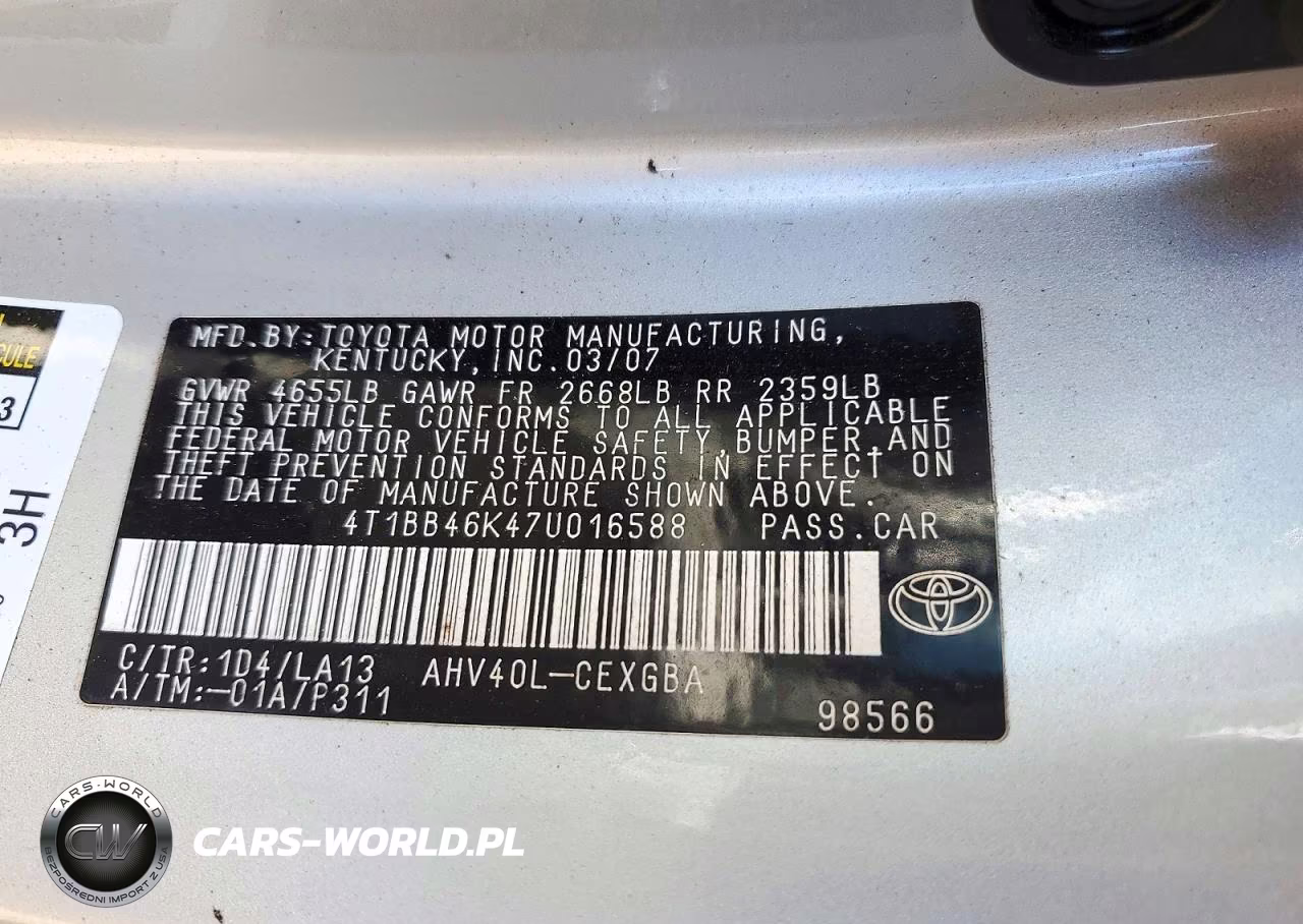 2007 Toyota Camry Hybrid VIN:4T1BB46K47U016588 - 12