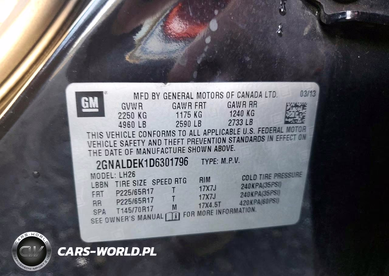 2013 Chevrolet Equinox Lt VIN:2GNALDEK1D6301796 - 13