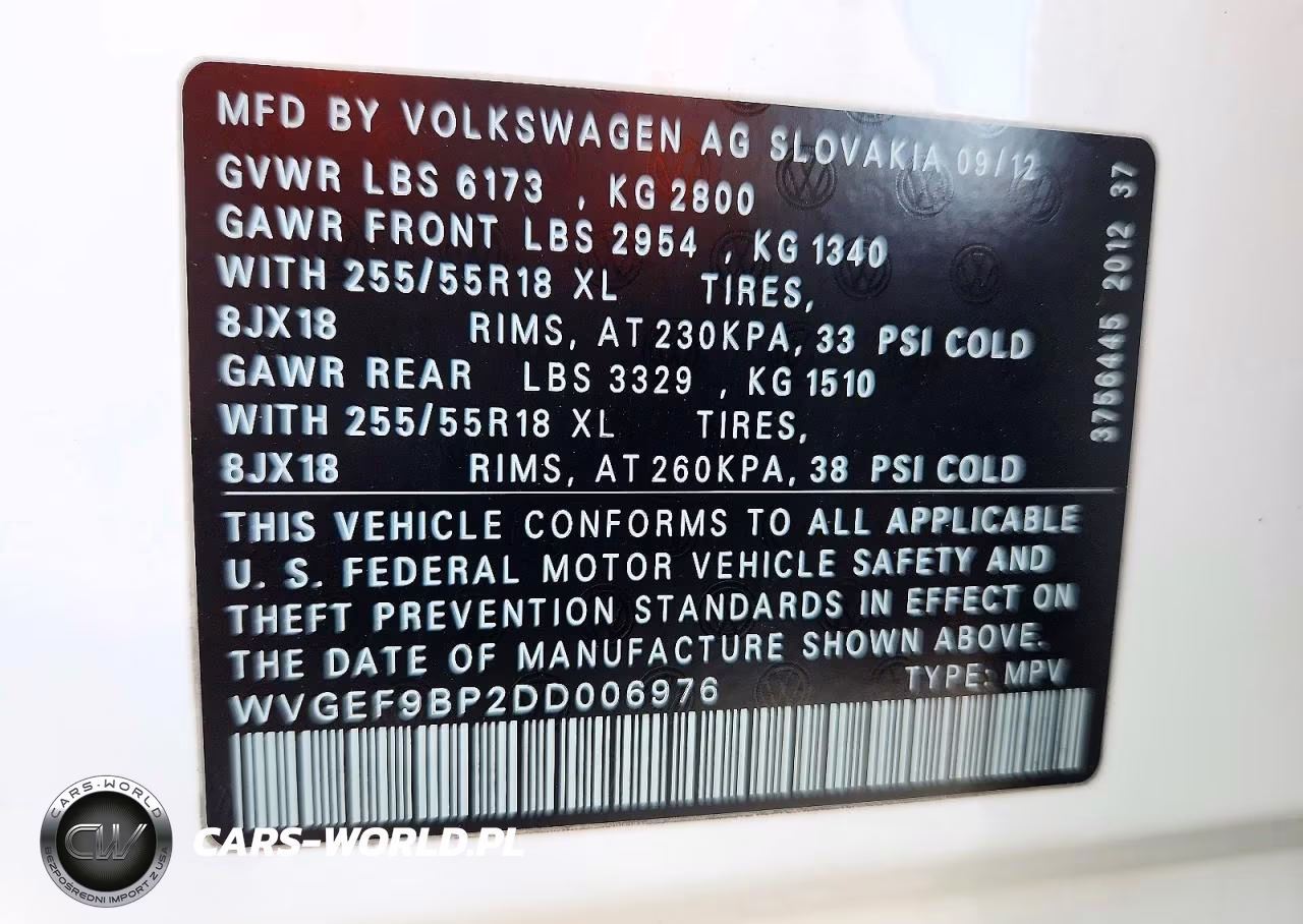 2013 Volkswagen Touareg V6 VIN:WVGEF9BP2DD006976 - 12