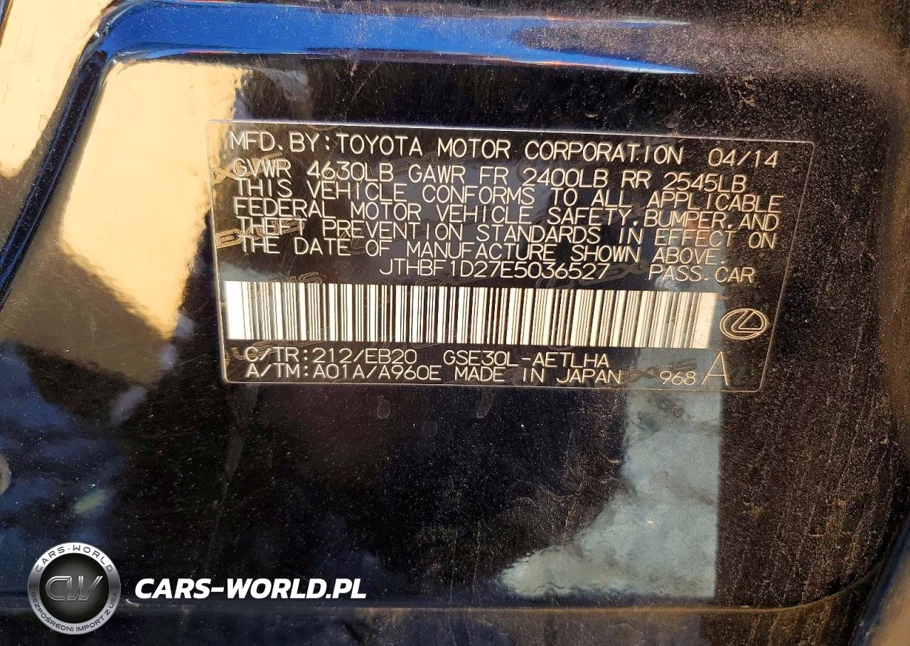 2014 Lexus Is 250 VIN:JTHBF1D27E5036527 - 12