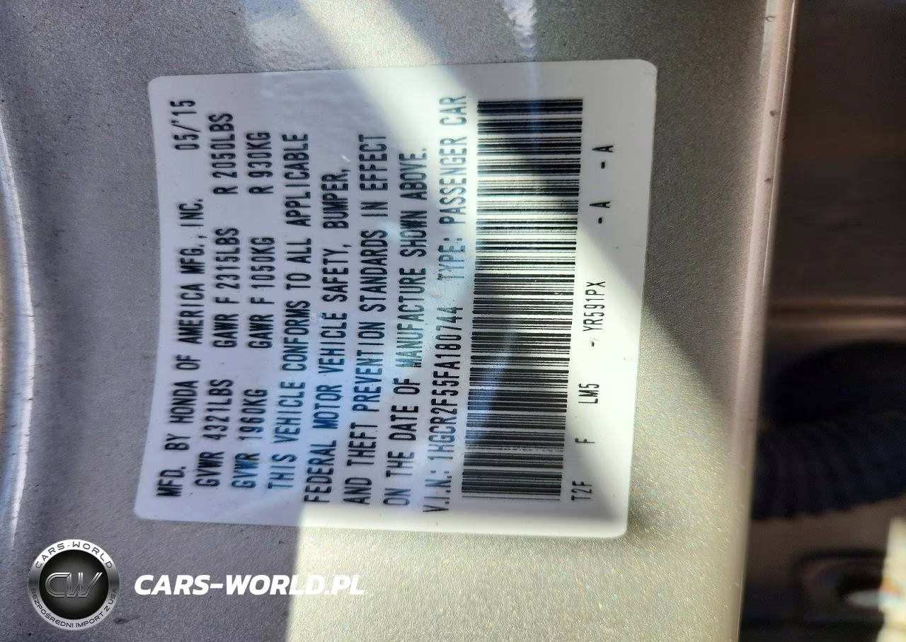 2015 Honda Accord Sport VIN:1HGCR2F55FA180744 - 12