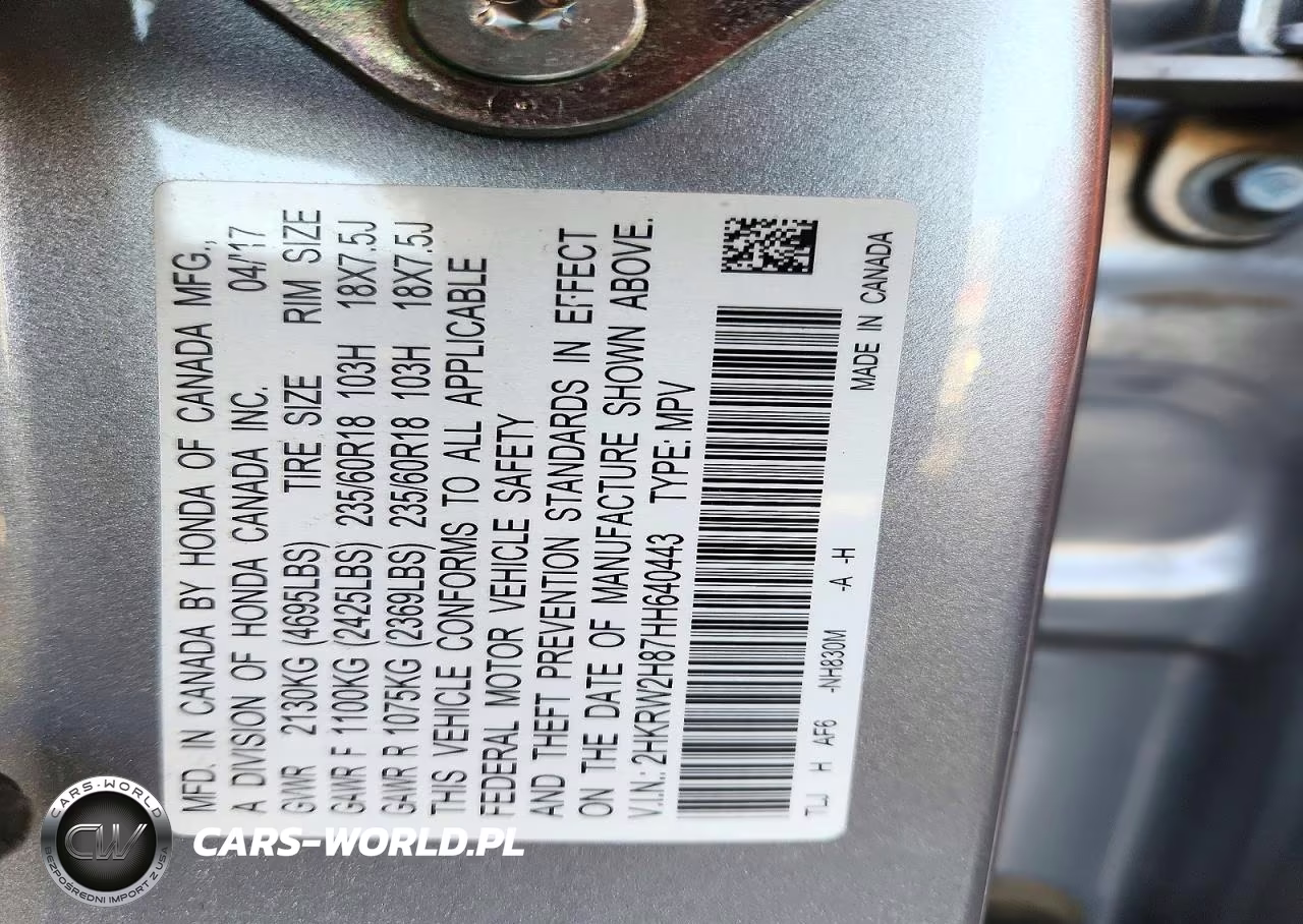 2017 Honda Cr-V Exl VIN:2HKRW2H87HH640443 - 13