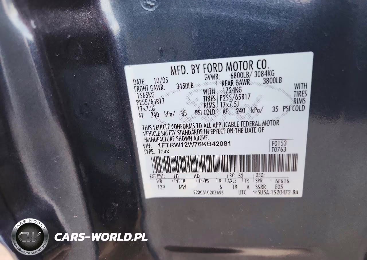 2006 Ford F150 Supercrew VIN:1FTRW12W76KB42081 - 12