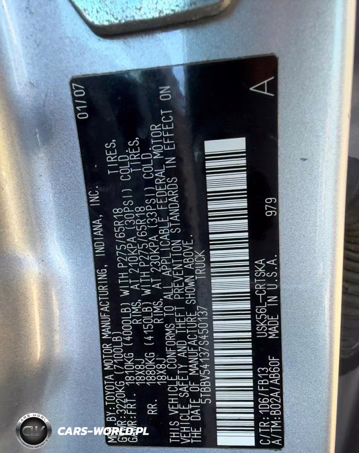 2007 Toyota Tundra Sr5 VIN:5TBBV54137S450137 - 10