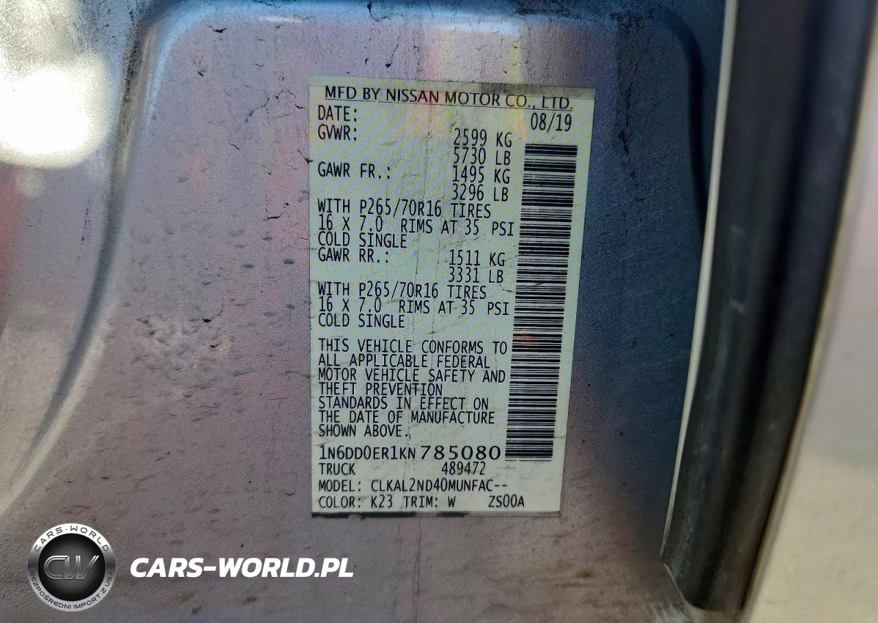 2019 Nissan Frontier Sv VIN:1N6DD0ER1KN785080 - 12