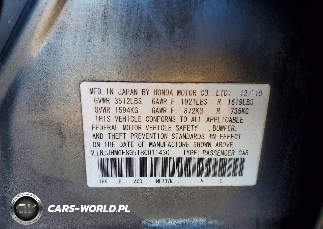 2011 Honda Fit Sport VIN:JHMGE8G51BC011430 - 12
