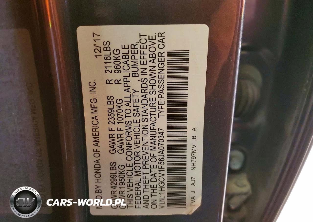 2018 Honda Accord Exl VIN:1HGCV1F56JA070347 - 13