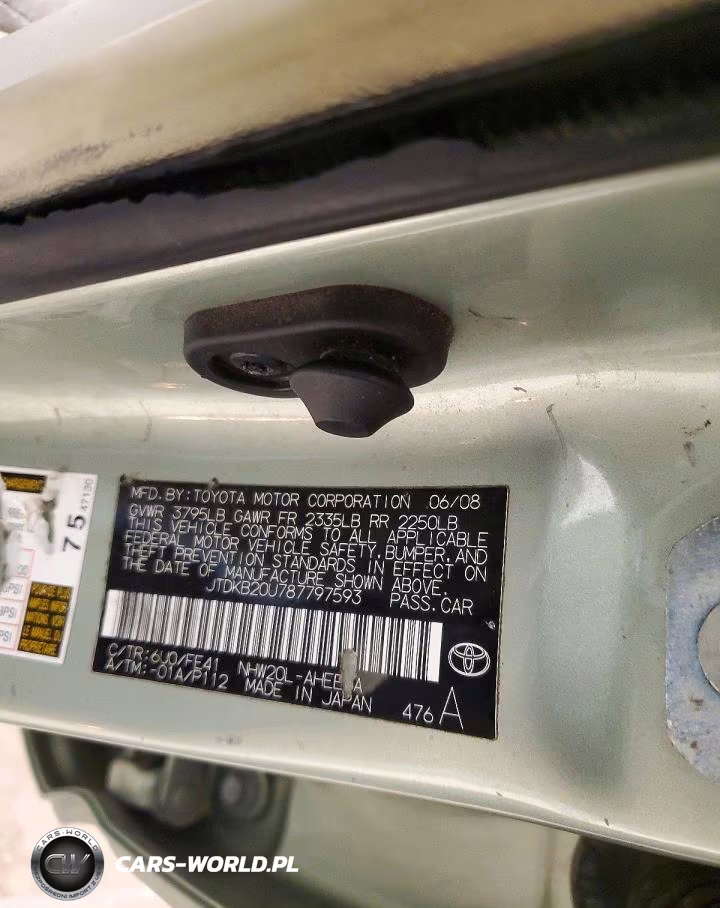 2008 Toyota Prius Base VIN:JTDKB20U787797593 - 12