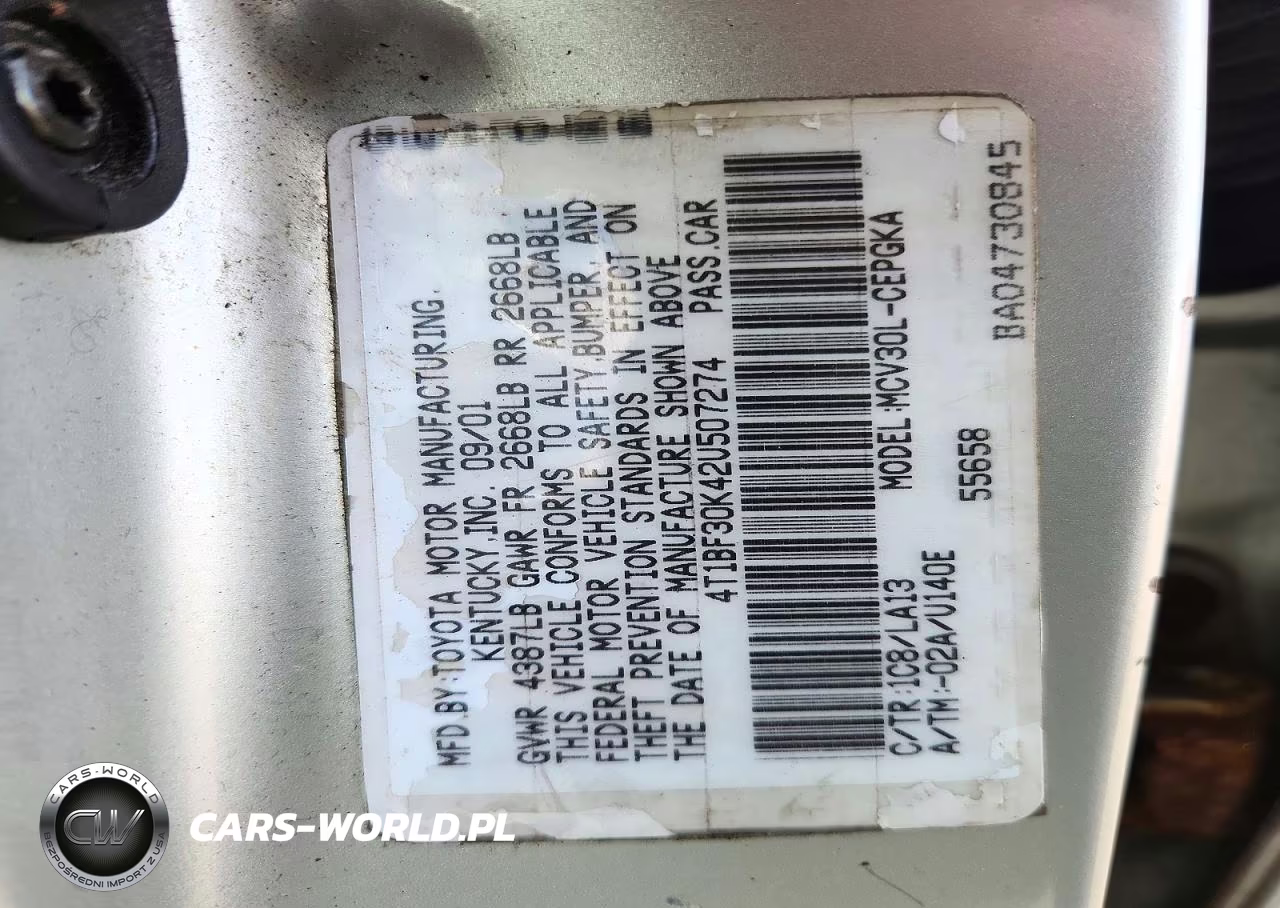 2002 Toyota Camry Xle V6 VIN:4T1BF30K42U507274 - 12