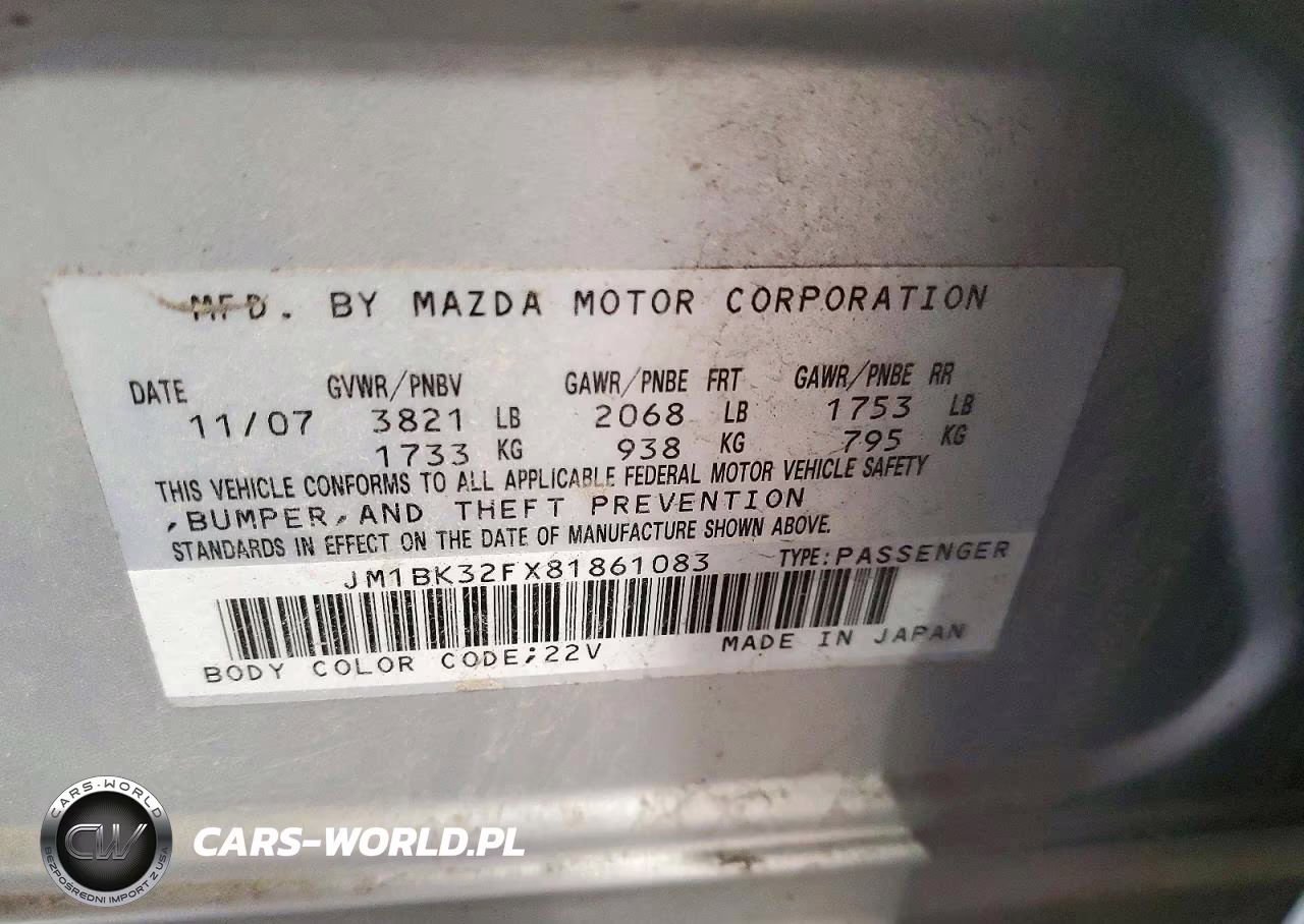 2008 Mazda 3 I VIN:JM1BK32FX81861083 - 12
