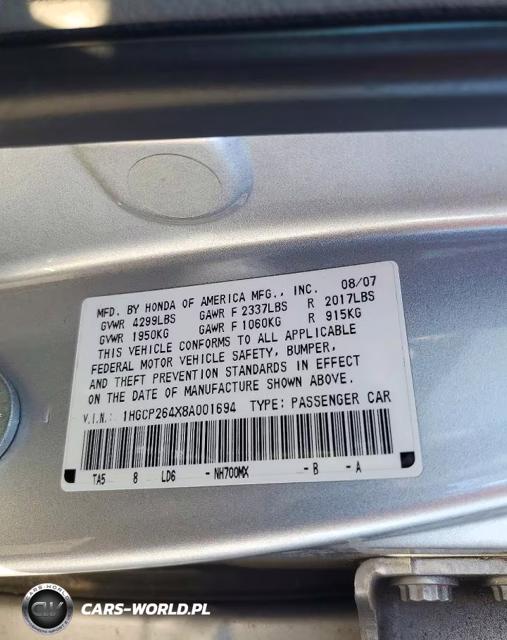 2008 Honda Accord Lxp VIN:1HGCP264X8A001694 - 12