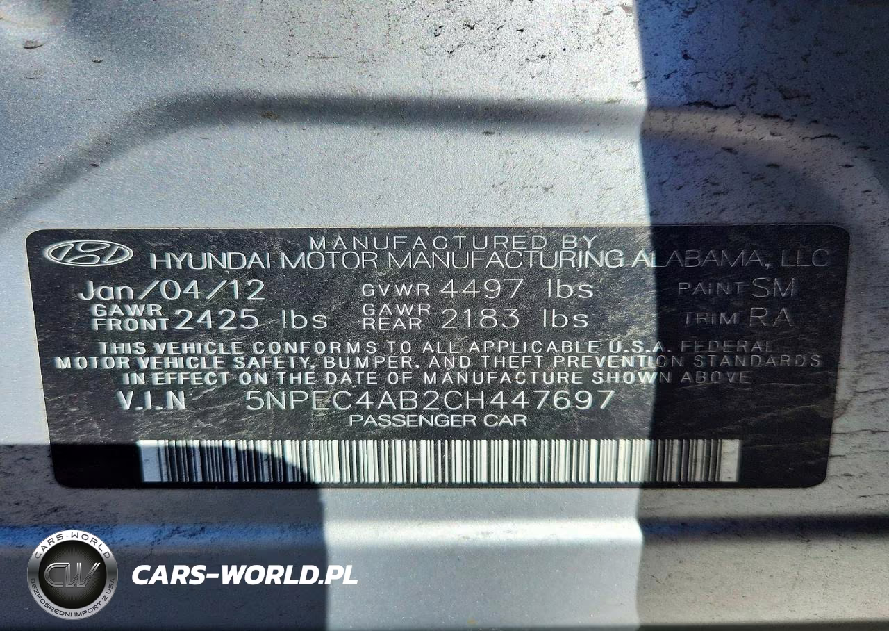 2012 Hyundai Sonata Se 2.0T VIN:5NPEC4AB2CH447697 - 12