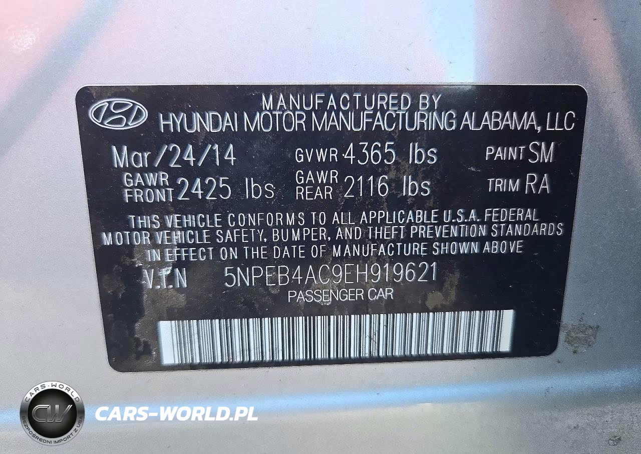 2014 Hyundai Sonata Gls VIN:5NPEB4AC9EH919621 - 12